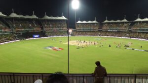 The Hundred 2026 — cricket under floodlights at a packed ground